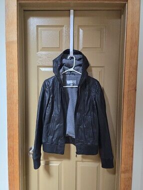 Blink Black Hooded Leather Bomber Jacket